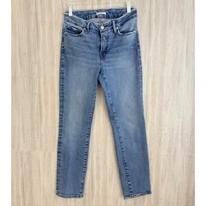 Good American Jeans Women’s 4/27 Distressed Waistband Raw Hem Straight Cut READ!